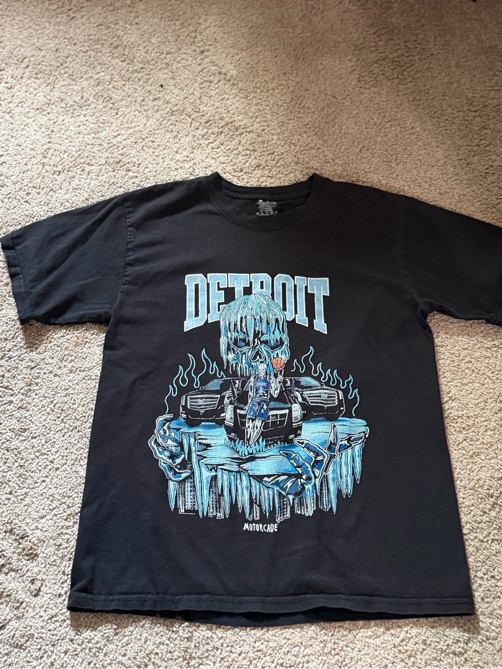Detroit Graphic Crewneck T‑Shirt - Black with Blue Print